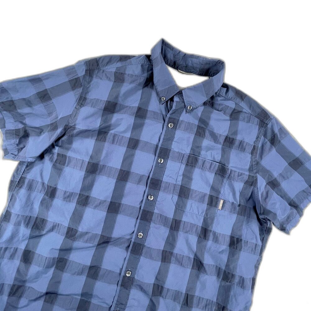 Eddie Bauer 2X Blue Plaid Fishing Shirt Mesh Vent Short Sleeve Hiking Gorpcore